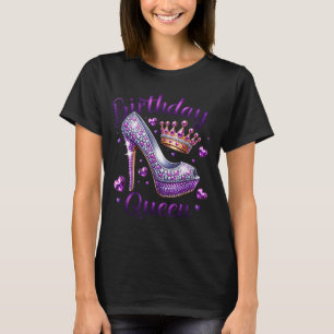 Birthday Queen Crown Hearts High Heel Women Girls T-Shirt
