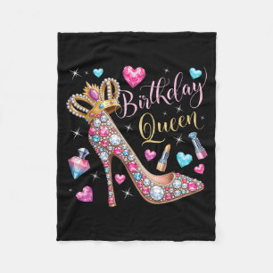 Birthday Queen Crown High Heel Hearts Stars Women Fleece Blanket