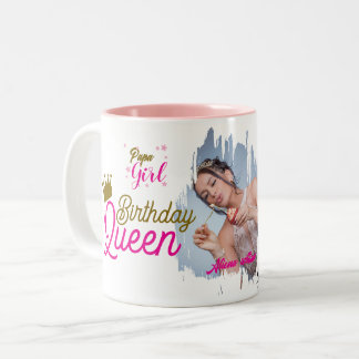 Birthday Queen Custom photo text design Two-Tone Coffee Mug