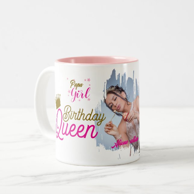 Birthday Queen Custom photo text design  Two-Tone Coffee Mug (Front Left)