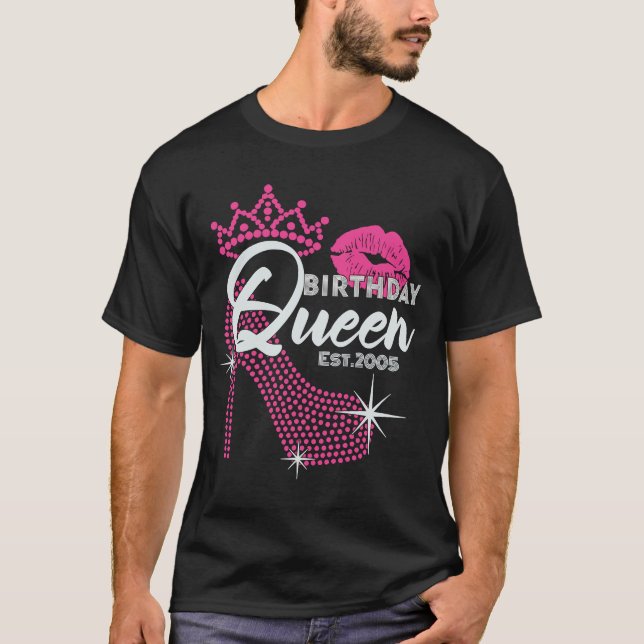 Birthday Queen Est 2005 Cute Pink Heel Birthday Fo T-Shirt (Front)