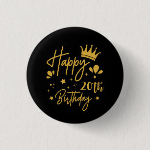 Birthday Queen Gold Glitter Happy 20th Birthday 3 Cm Round Badge