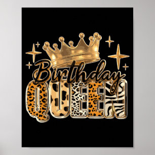 Birthday Queen Golden Crown Aamerican Afro Girls Poster