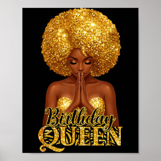 Birthday queen praying woman afro curly black girl poster