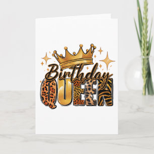 Birthday Queen with Golden Crown Leopard Card