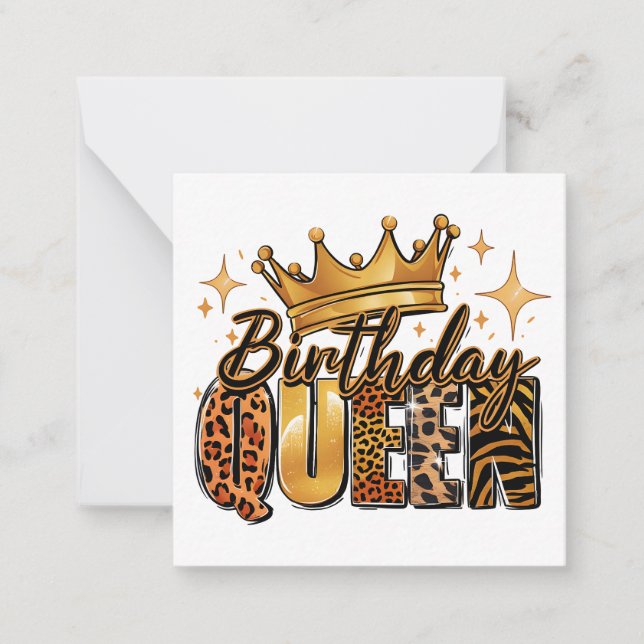 Birthday Queen with Golden Crown Leopard Card (Front)