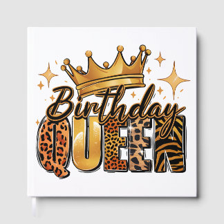 Birthday Queen with Golden Crown Leopard Guest Book