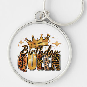 Birthday Queen with Golden Crown Leopard Key Ring