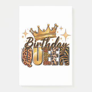 Birthday Queen with Golden Crown Leopard Post-it Notes