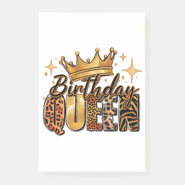 Birthday Queen with Golden Crown Leopard Post-it Notes (Front)