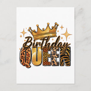 Birthday Queen with Golden Crown Leopard Postcard