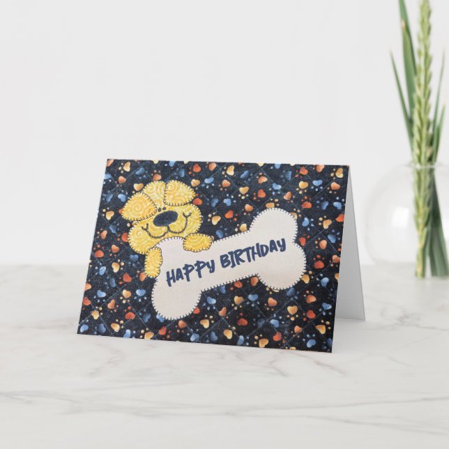 Birthday Quilt Dog Design With Bone Card (Front)