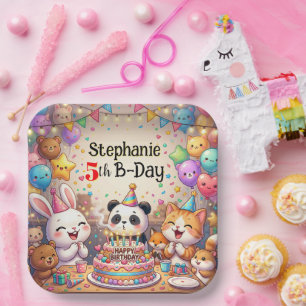 Birthday Rabbit Panda Cat Bear Fox Animals Paper Plate