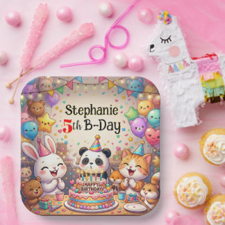 Birthday Rabbit Panda Cat Bear Fox Animals  Paper Plate