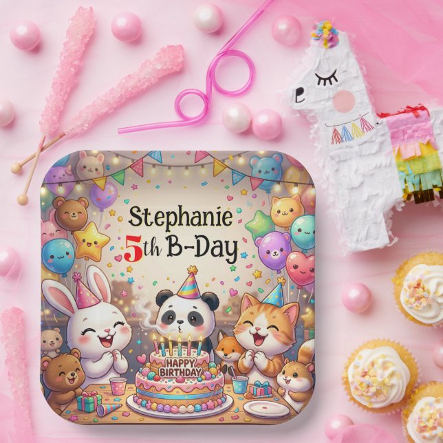 Birthday Rabbit Panda Cat Bear Fox Animals  Paper Plate (Party)