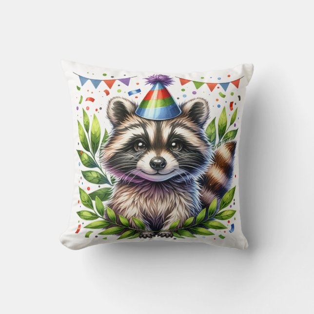 Birthday Raccoon Kids, birthday party, fun design Cushion (Front)