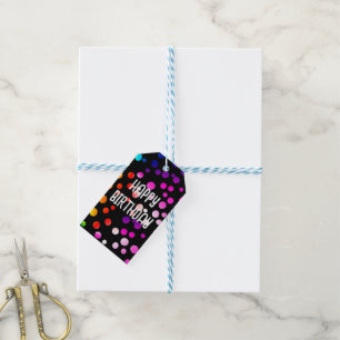 Birthday Rainbow Dots on Black  Gift Tags