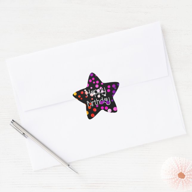 Birthday Rainbow Dots on Black Star Sticker (Envelope)
