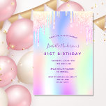 Birthday rainbow glitter pink rose gold party invitation<br><div class="desc">A girly and feminine 21st (or any age) birthday party invitation. On front: A rainbow coloured background in purple, pink, mint green, rose gold. Decorated with faux glitter drips in purple, pink and faux gold. Personalise and add a name and party details. The name is written with a hand lettered...</div>