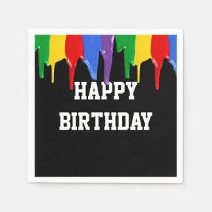 Birthday Rainbow Paints Drips Napkin