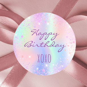 Birthday rainbow pink glitter dust hugs kisses  classic round sticker