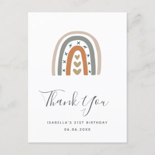 Birthday rainbow rose gold grey white thank you postcard