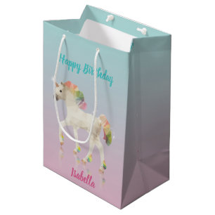 Birthday Rainbow Unicorn Name - Medium Gift Bag