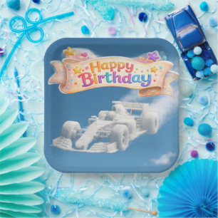 Birthday raising car cloud 9 in.² paper plate