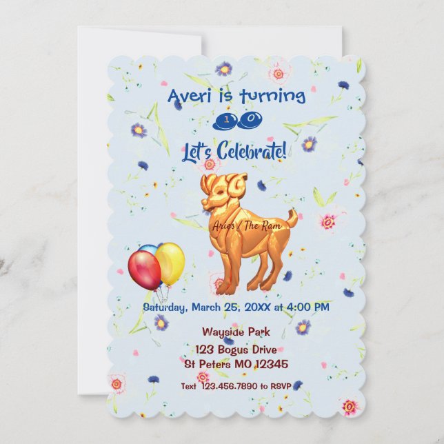 Birthday Ram - Aries (March 21 – April 19)  Invitation (Front)