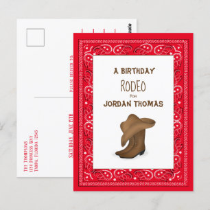 Birthday Red Bandanna Cowboy Cute Hat and Boots Postcard