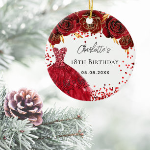 Birthday red dress flowers white ceramic tree decoration
