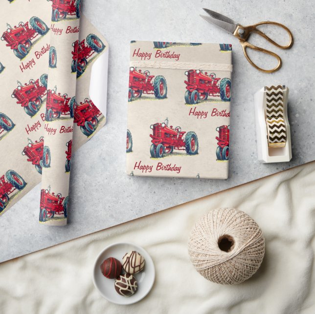 Birthday Red Farm Tractor  Wrapping Paper (Crafts)