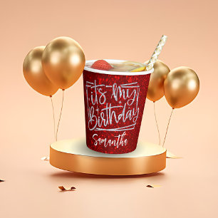 Birthday Red Glitter 18th 21st 30th 50th Paper Cups