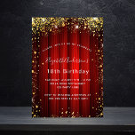 Birthday red gold sparkles movie theater luxury invitation<br><div class="desc">A modern,  stylish and glamorous invitation for a 18th (or any age) birthday party,  Hollywood theme.  A red background with faux gold glitter dust.  A red movie theater curtain as background The name is written with a modern hand lettered style script.  Personalize and add your party details.</div>