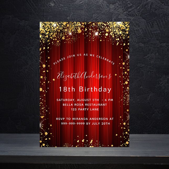 Birthday red gold sparkles movie theater luxury invitation (Creator Uploaded)