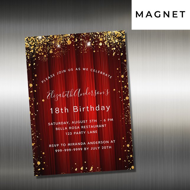 Birthday red gold sparkles movie theatre luxury magnetic invitation (Creator Uploaded)
