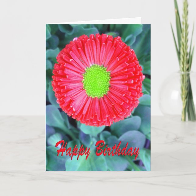 Birthday Red & Green Flower Card (Front)