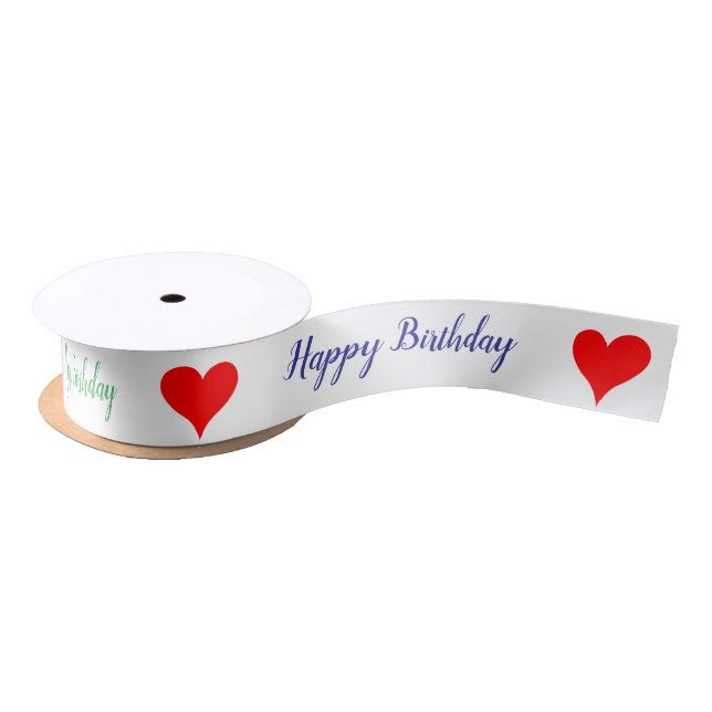 Birthday Red Hearts Pink Green Blue  Satin Ribbon (Spool)