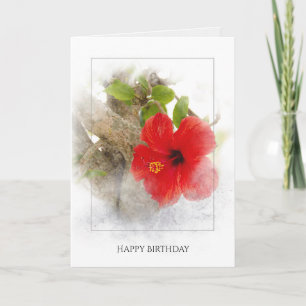 birthday red hibiscus flower in silver framing card