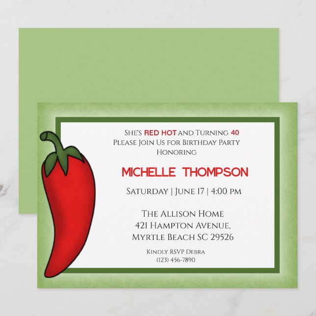    Birthday Red Pepper Any Age Invitations (Front/Back)