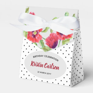 Birthday Red Poppies with Black White Polka Dot Favour Box