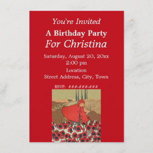 Birthday Red Riding Hood Picking Flowers Invitation