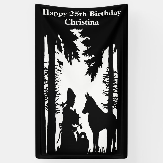 Birthday Red Riding Hood Wolf Black Silhouette Banner (Vertical)
