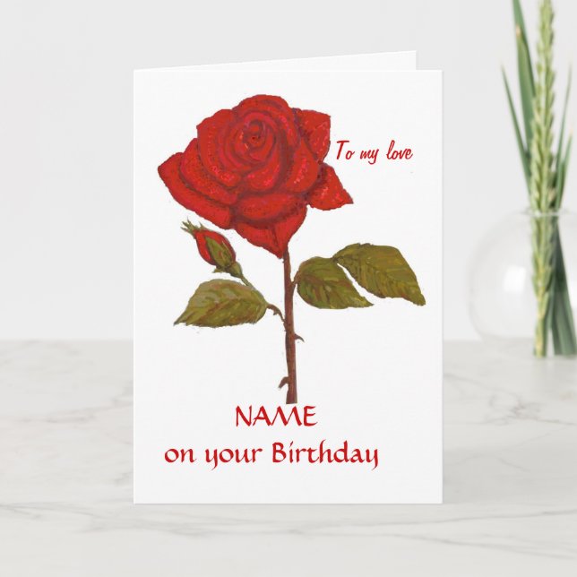 Birthday Red Rose Card. Personalise it. Card (Front)