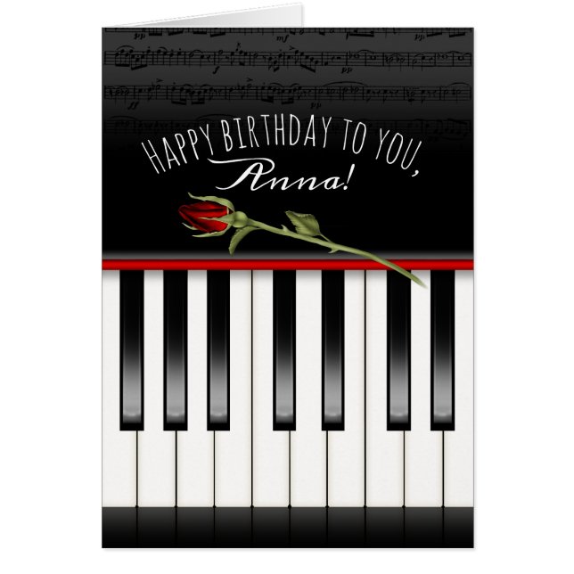 birthday red rose on piano keyboard with name (Front)