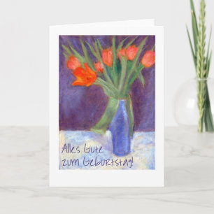Birthday Red Tulips Card - German Greeting