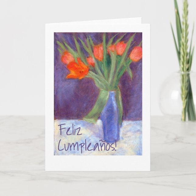 Birthday Red Tulips Card - Spanish Greeting (Front)