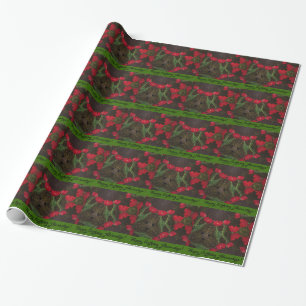 Birthday Red Tulips on Green Velvet Wrapping Paper