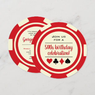 Birthday Red White Poker Chip Casino Las Vegas Invitation