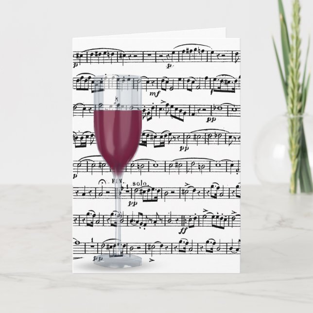 Birthday Red Wine Glass On Music Card (Front)